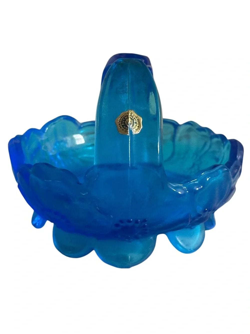 Vintage Westmoreland Split Handle Blue Dogwood Blossom Candy Dish Basket 4